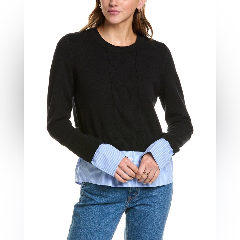 LAUNDRY // Black Sweater with Blue Striped Cuffs